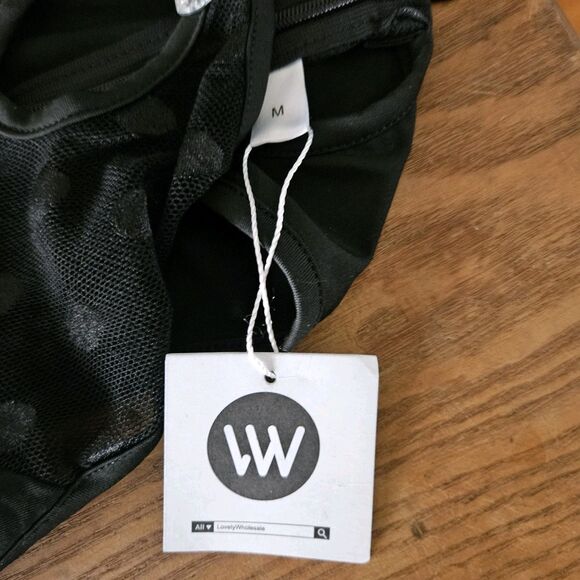 Black Bodysuit Lingerie Set Sheer & Solid Mesh Size Medium NEW Sexy Polka Dots - Picture 6 of 9